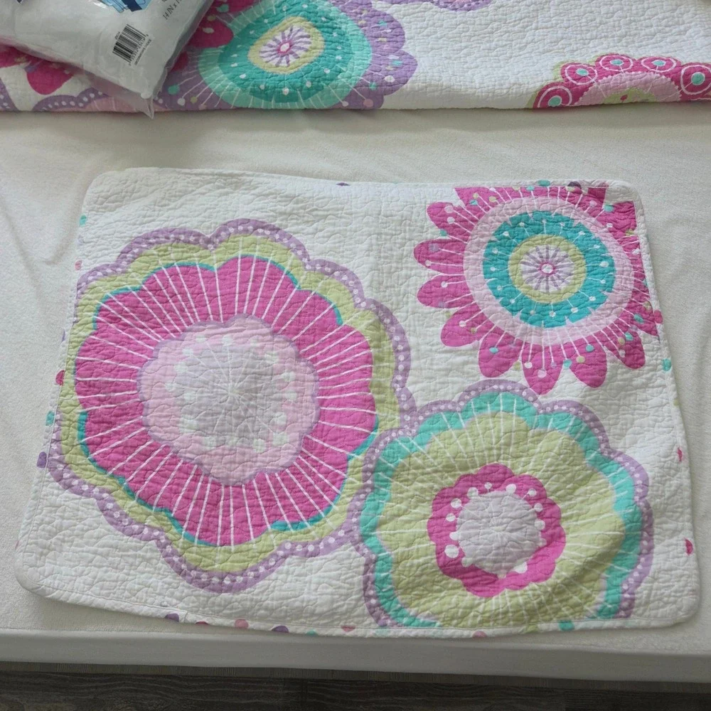 Cynthia Rowley Sophia Twin Quilt 2Pc Set Pink Turquoise Floral Polka Dot Boho